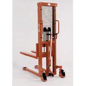 Hydraulic hand pallet truck features heavy-duty construction.